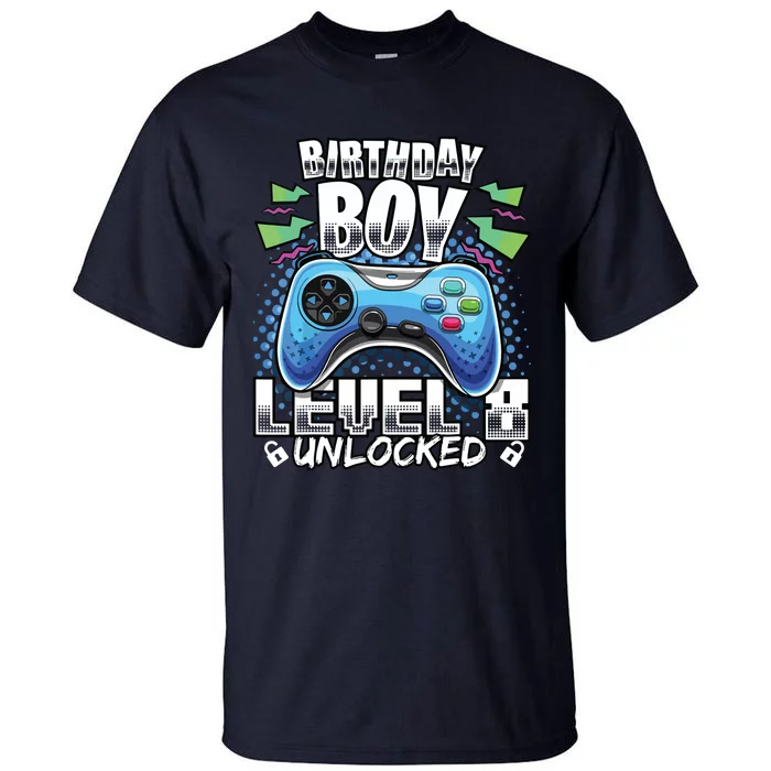 Level 8 Unlocked Video Game 8th Birthday Gamer Gift Tall T-Shirt