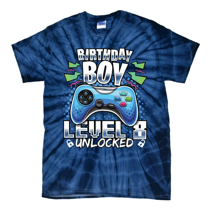 Level 8 Unlocked Video Game 8th Birthday Gamer Gift Tie-Dye T-Shirt