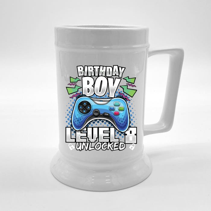 Level 8 Unlocked Video Game 8th Birthday Gamer Gift Front & Back Beer Stein