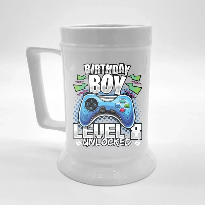 Level 8 Unlocked Video Game 8th Birthday Gamer Gift Front & Back Beer Stein