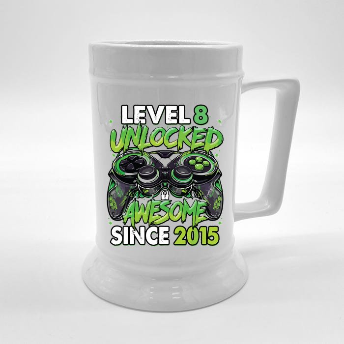 Level 8 Unlocked Awesome Since 2015 8th Birthday Gaming Front & Back Beer Stein