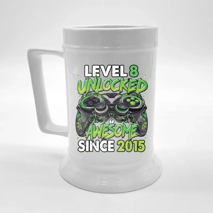 Level 8 Unlocked Awesome Since 2015 8th Birthday Gaming Front & Back Beer Stein