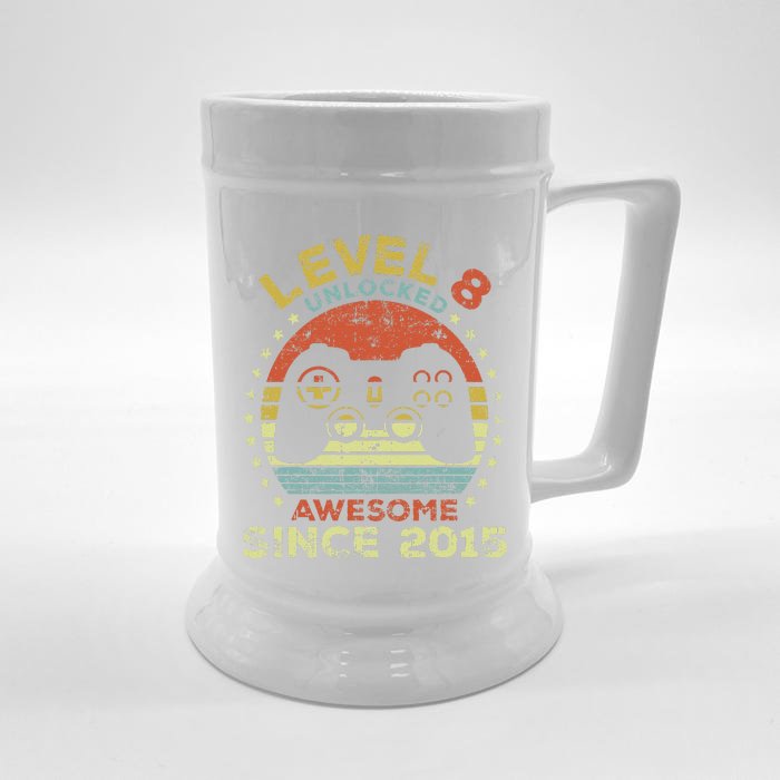 Level 8 Unlocked Awesome Since 2015 8th Birthday Gaming Cute Front & Back Beer Stein