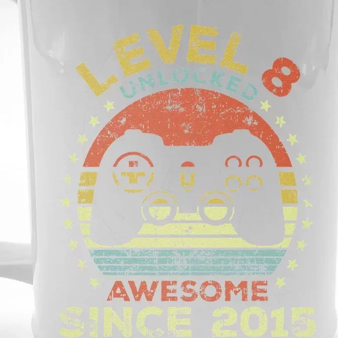 Level 8 Unlocked Awesome Since 2015 8th Birthday Gaming Cute Front & Back Beer Stein