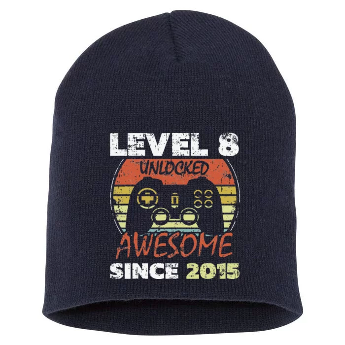 Level 8 Unlocked Awesome Since 2015 8th Birthday Gaming Short Acrylic Beanie