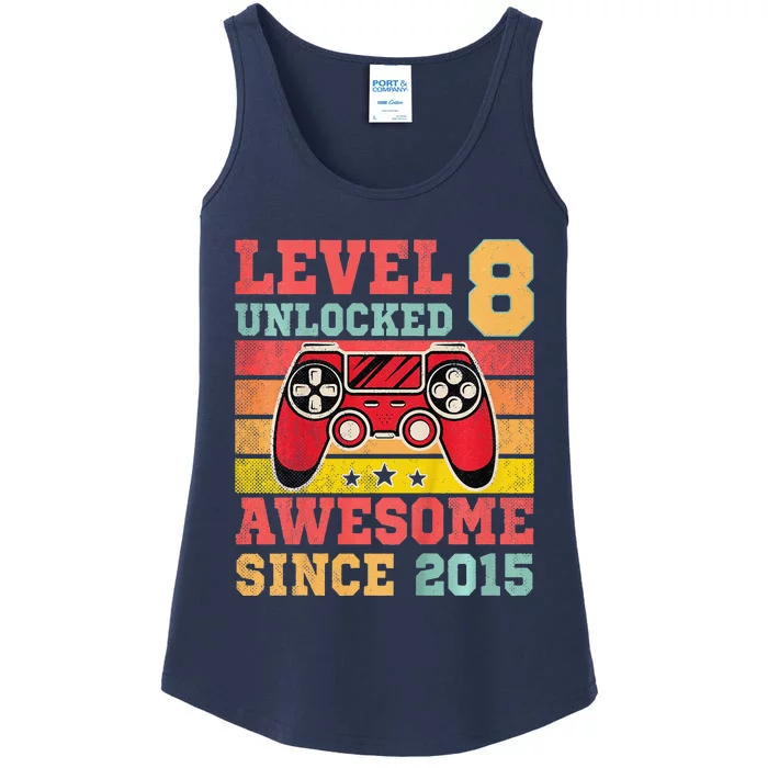 Level 8 Unlocked Vintage Video Game 8th Birthday Gamer Ladies Essential Tank