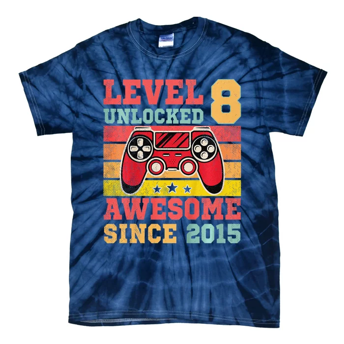 Level 8 Unlocked Vintage Video Game 8th Birthday Gamer Tie-Dye T-Shirt