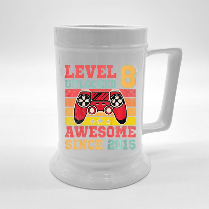 Level 8 Unlocked Vintage Video Game 8th Birthday Gamer Front & Back Beer Stein