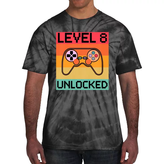 Level 8 Unlocked Video Gamer 8th Birthday Gaming Gift Tie-Dye T-Shirt