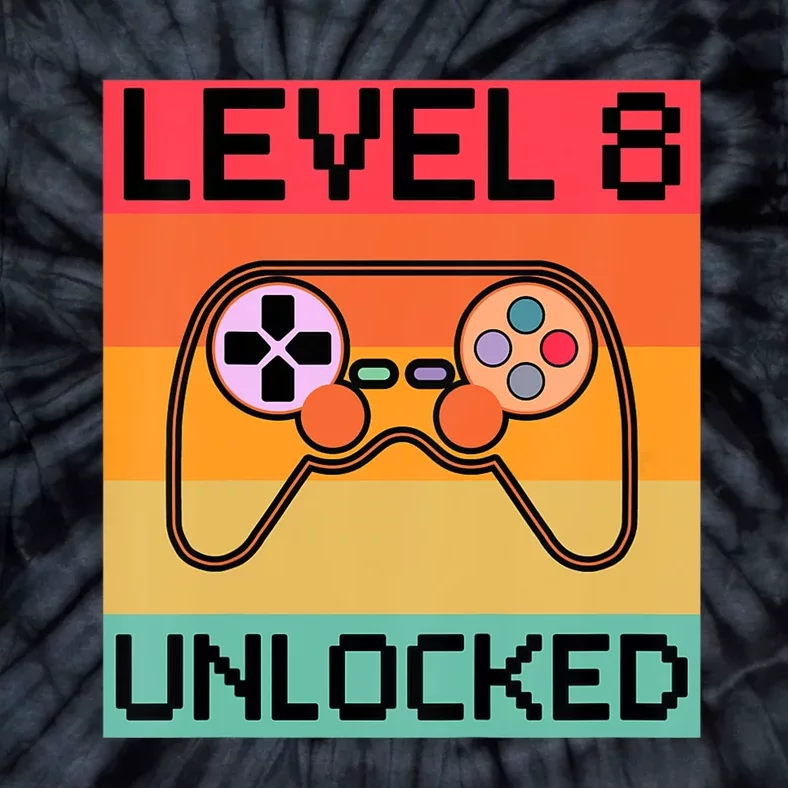 Level 8 Unlocked Video Gamer 8th Birthday Gaming Gift Tie-Dye T-Shirt