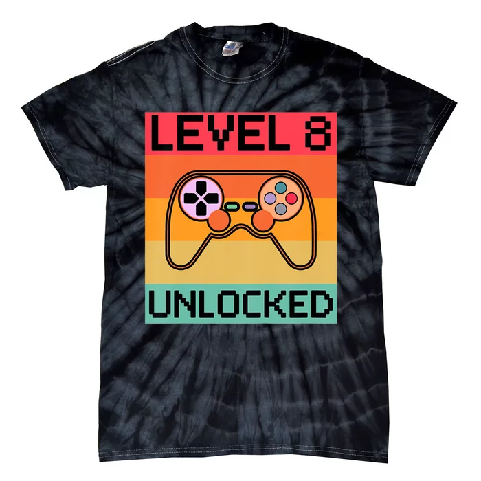 Level 8 Unlocked Video Gamer 8th Birthday Gaming Gift Tie-Dye T-Shirt