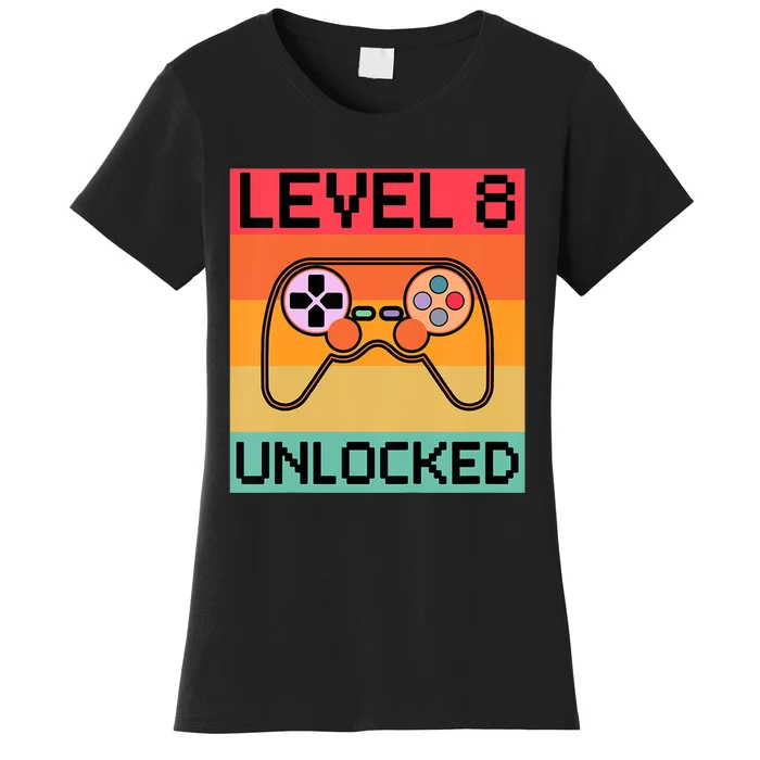 Level 8 Unlocked Video Gamer 8th Birthday Gaming Gift Women's T-Shirt