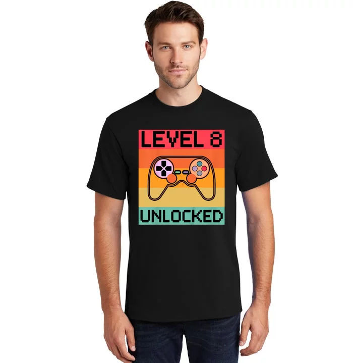 Level 8 Unlocked Video Gamer 8th Birthday Gaming Gift Tall T-Shirt