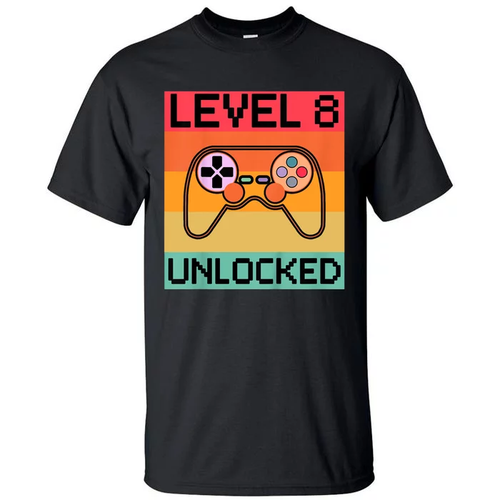 Level 8 Unlocked Video Gamer 8th Birthday Gaming Gift Tall T-Shirt