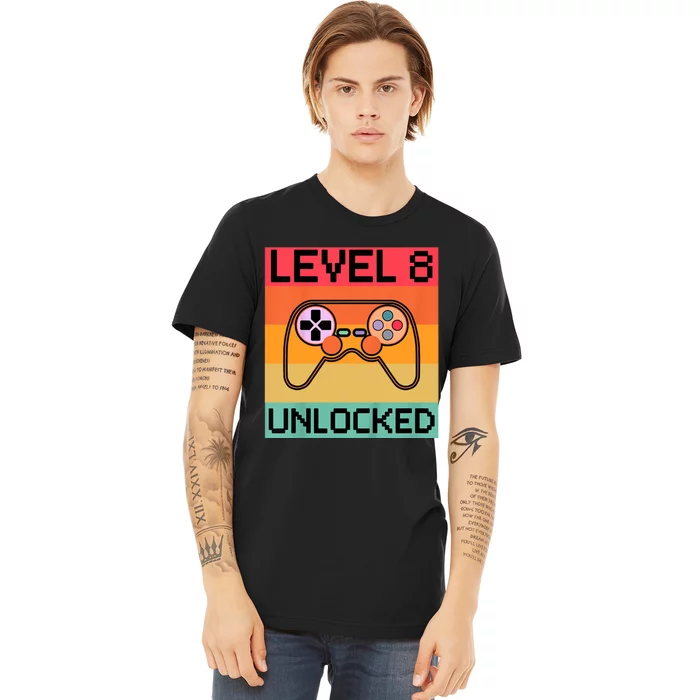 Level 8 Unlocked Video Gamer 8th Birthday Gaming Gift Premium T-Shirt