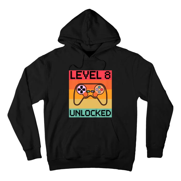 Level 8 Unlocked Video Gamer 8th Birthday Gaming Gift Tall Hoodie