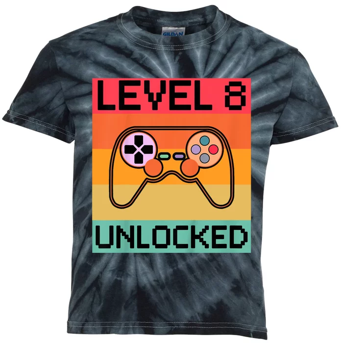 Level 8 Unlocked Video Gamer 8th Birthday Gaming Gift Kids Tie-Dye T-Shirt