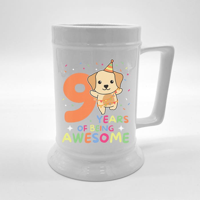 Labrador 9th Birthday For Children Nine Years Old Front & Back Beer Stein