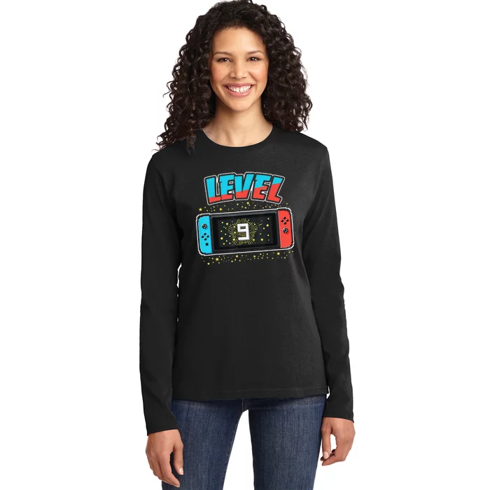 Level 9 Birthday 9 Years Old Video Games Gift Ladies Long Sleeve Shirt