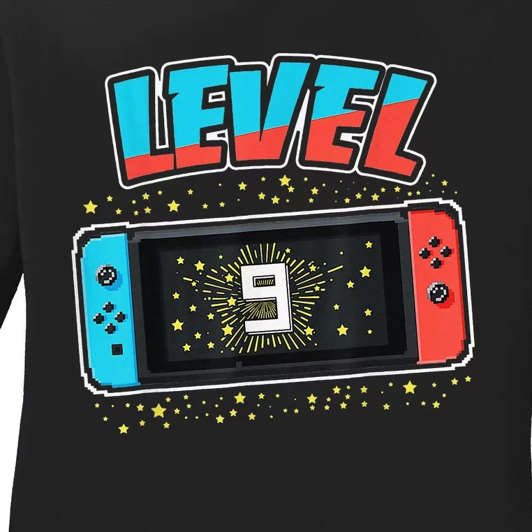 Level 9 Birthday 9 Years Old Video Games Gift Ladies Long Sleeve Shirt