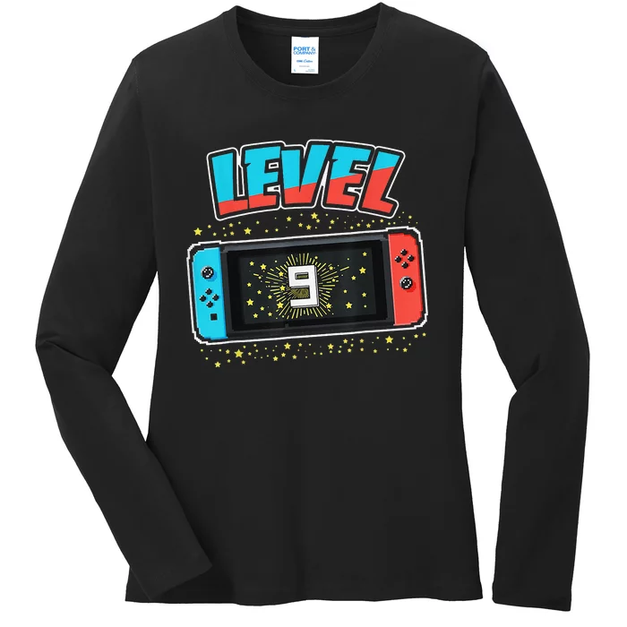 Level 9 Birthday 9 Years Old Video Games Gift Ladies Long Sleeve Shirt