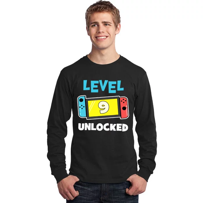 Level 9 unlocked Gamer 9th Birthday Gift Video Game lovers Tall Long Sleeve T-Shirt