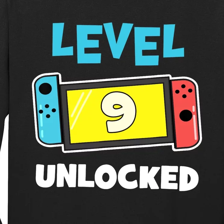 Level 9 unlocked Gamer 9th Birthday Gift Video Game lovers Tall Long Sleeve T-Shirt