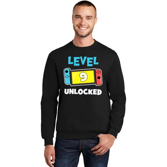 Level 9 unlocked Gamer 9th Birthday Gift Video Game lovers Tall Sweatshirt