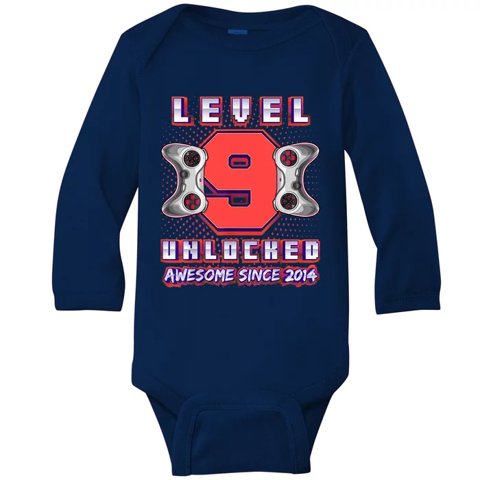 Level 9 Unlocked Awesome 2014 Video Game 9th Birthday Boy Baby Long Sleeve Bodysuit