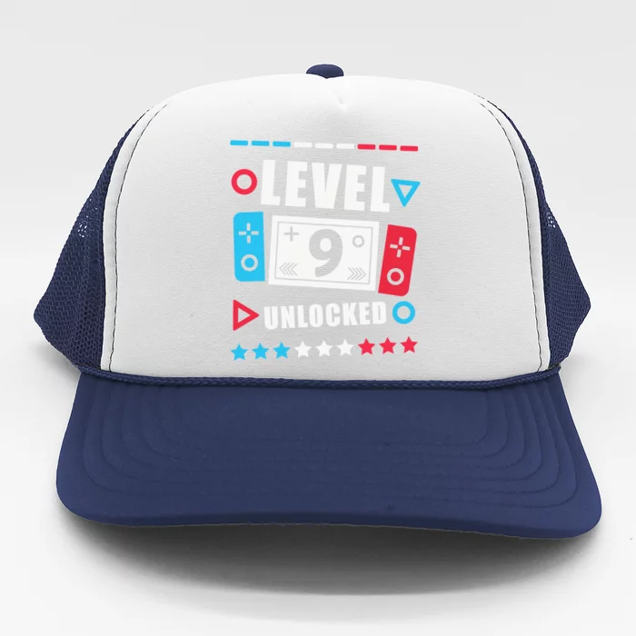 Level 9 Unlocked Video Gamer 9th Birthday Funny Gift Trucker Hat