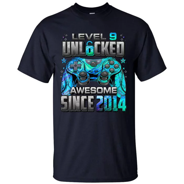 Level 9 Unlocked Awesome Since 2014 9th Birthday Gaming Tall T-Shirt