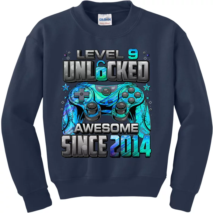 Level 9 Unlocked Awesome Since 2014 9th Birthday Gaming Kids Sweatshirt