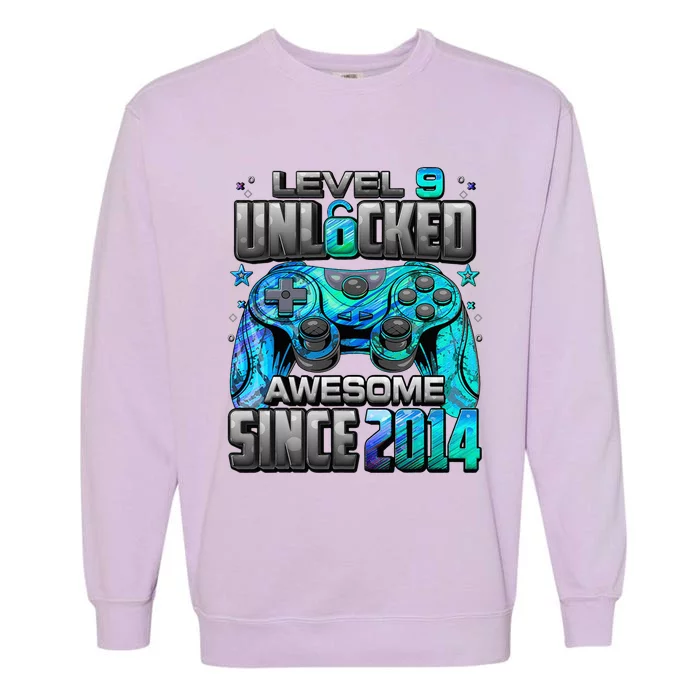 Level 9 Unlocked Awesome Since 2014 9th Birthday Gaming Garment-Dyed Sweatshirt