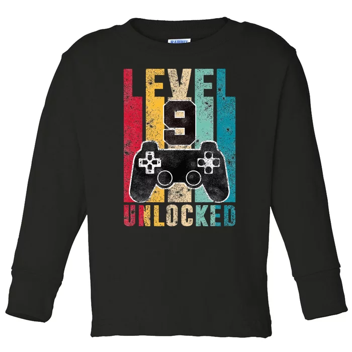 Level 9 Unlocked 9 Year Old Bday Gifts Gaming 9th Birthday Toddler Long Sleeve Shirt