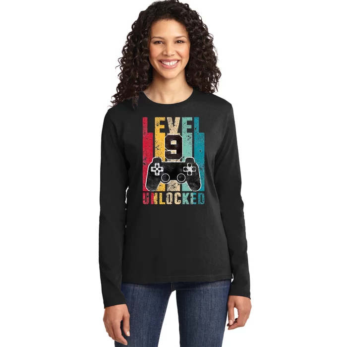 Level 9 Unlocked 9 Year Old Bday Gifts Gaming 9th Birthday Ladies Long Sleeve Shirt