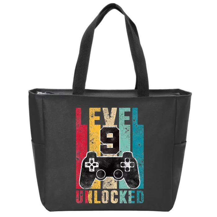 Level 9 Unlocked 9 Year Old Bday Gifts Gaming 9th Birthday Zip Tote Bag