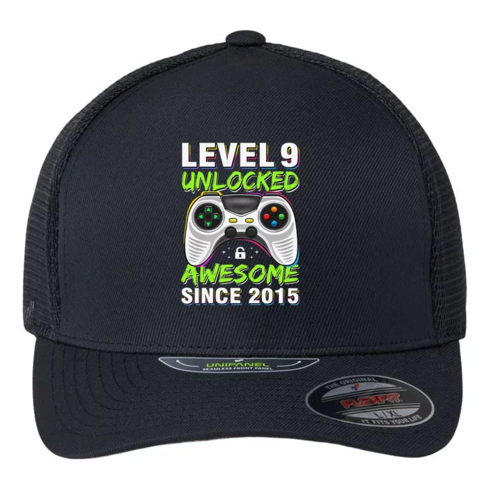 Level 9 Unlocked Awesome Since 2015 9th Birthday Gaming Boy Flexfit Unipanel Trucker Cap