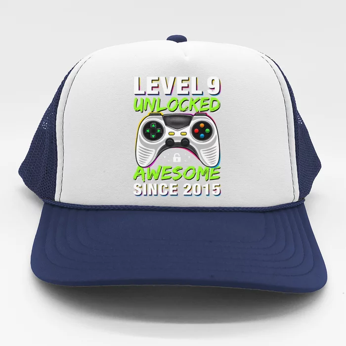 Level 9 Unlocked Awesome Since 2015 9th Birthday Gaming Boy Trucker Hat