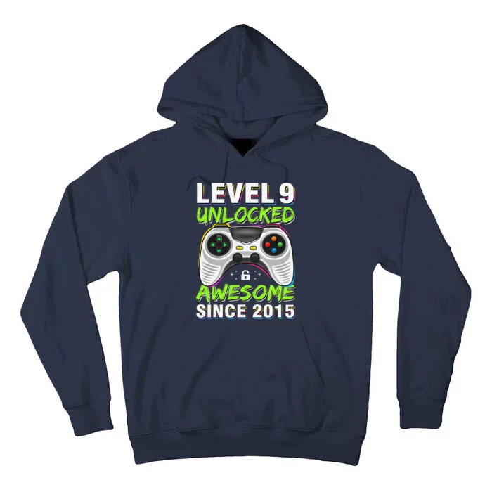 Level 9 Unlocked Awesome Since 2015 9th Birthday Gaming Boy Tall Hoodie