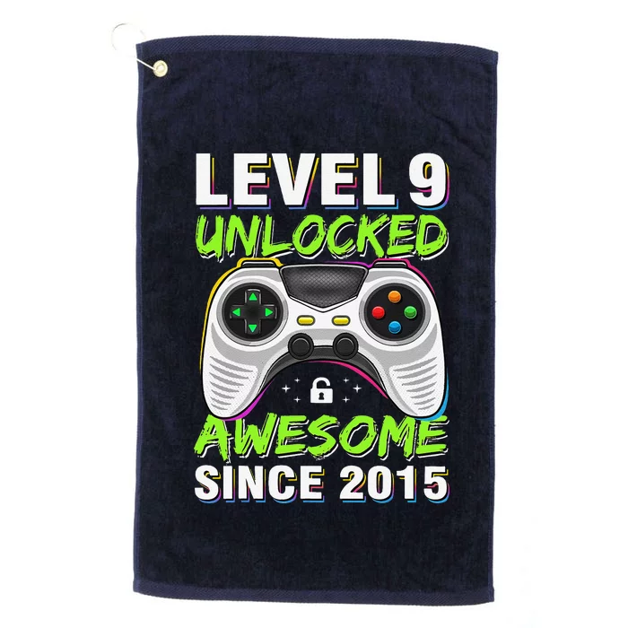 Level 9 Unlocked Awesome Since 2015 9th Birthday Gaming Boy Platinum Collection Golf Towel