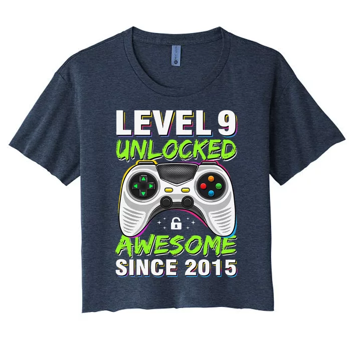 Level 9 Unlocked Awesome Since 2015 9th Birthday Gaming Boy Women's Crop Top Tee