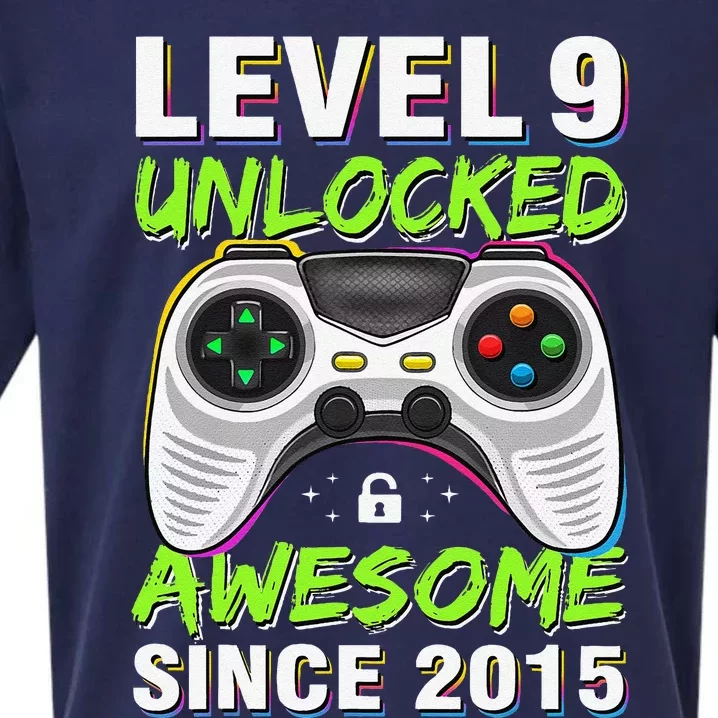 Level 9 Unlocked Awesome Since 2015 9th Birthday Gaming Boy Sueded Cloud Jersey T-Shirt