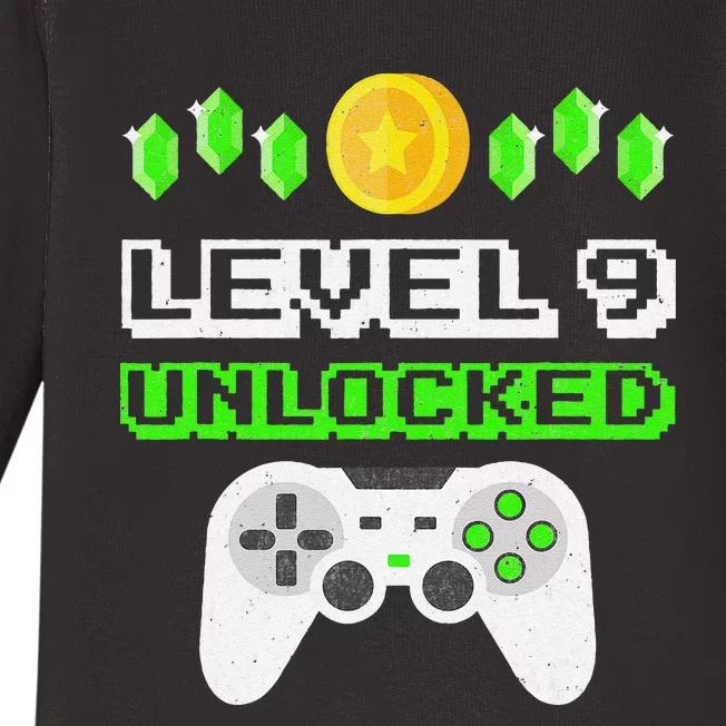 Level 9 Unlocked Funny 9 Year Old Gamer Birthday Baby Long Sleeve Bodysuit