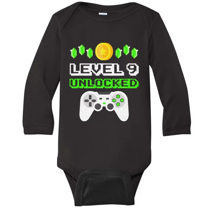 Level 9 Unlocked Funny 9 Year Old Gamer Birthday Baby Long Sleeve Bodysuit