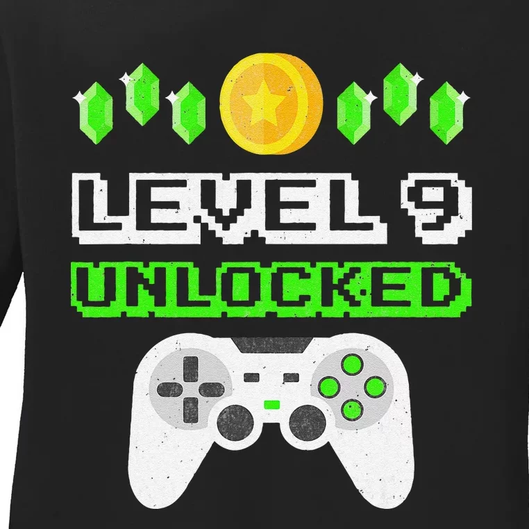 Level 9 Unlocked Funny 9 Year Old Gamer Birthday Ladies Long Sleeve Shirt