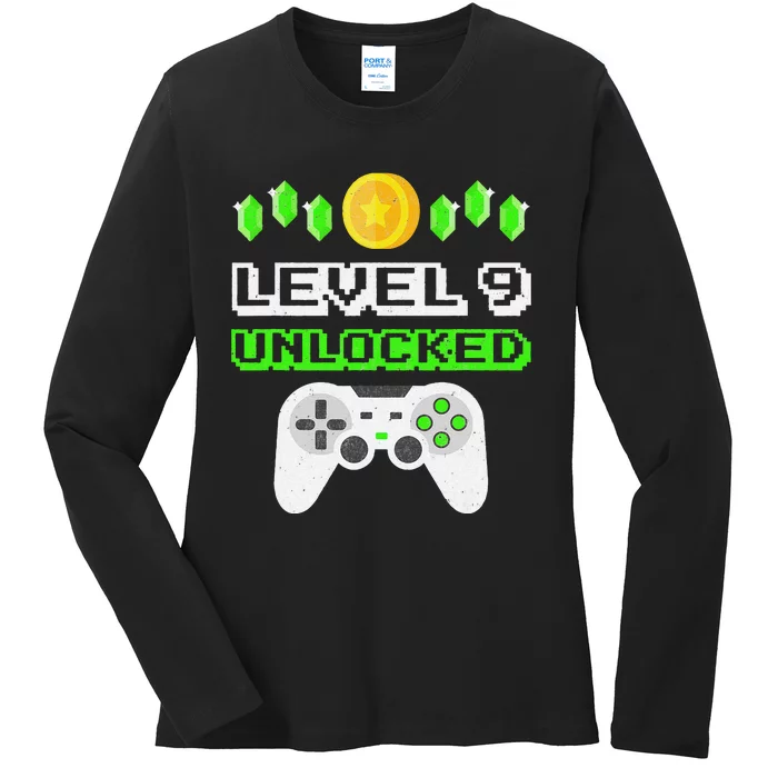 Level 9 Unlocked Funny 9 Year Old Gamer Birthday Ladies Long Sleeve Shirt