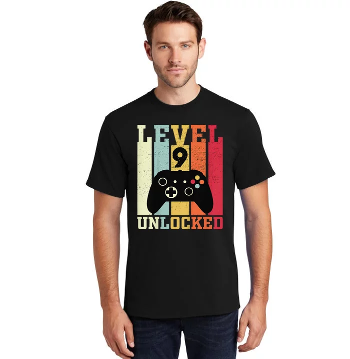 Level 9 Unlocked Funny Video Gamer 9th Birthday Gift Tall T-Shirt