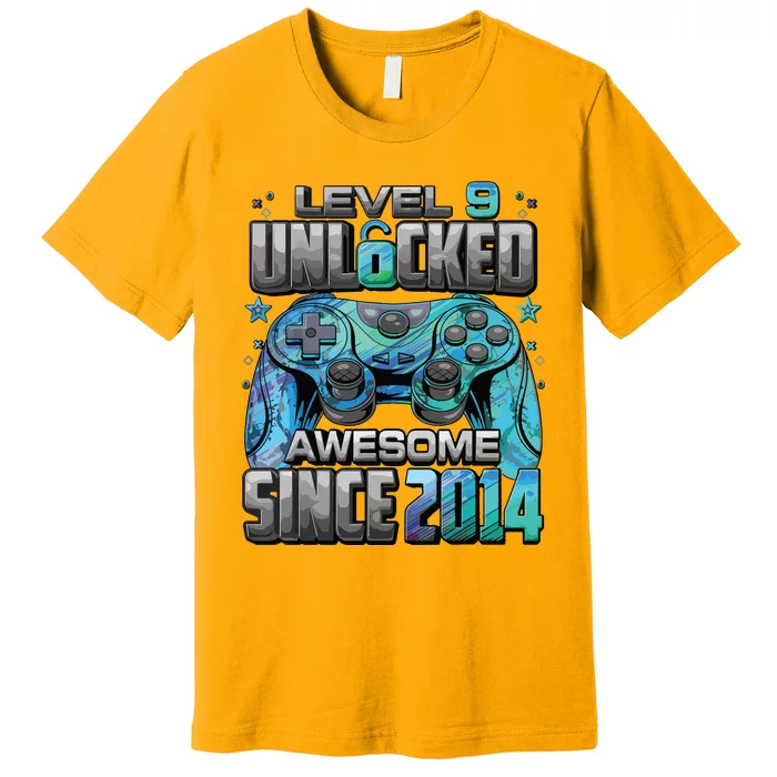 Level 9 Unlocked Awesome Since 2014 9th Birthday Gaming Premium T-Shirt