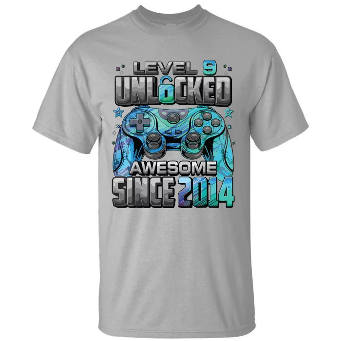 Level 9 Unlocked Awesome Since 2014 9th Birthday Gaming Tall T-Shirt