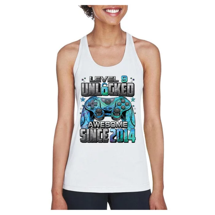 Level 9 Unlocked Awesome Since 2014 9th Birthday Gaming Women's Racerback Tank